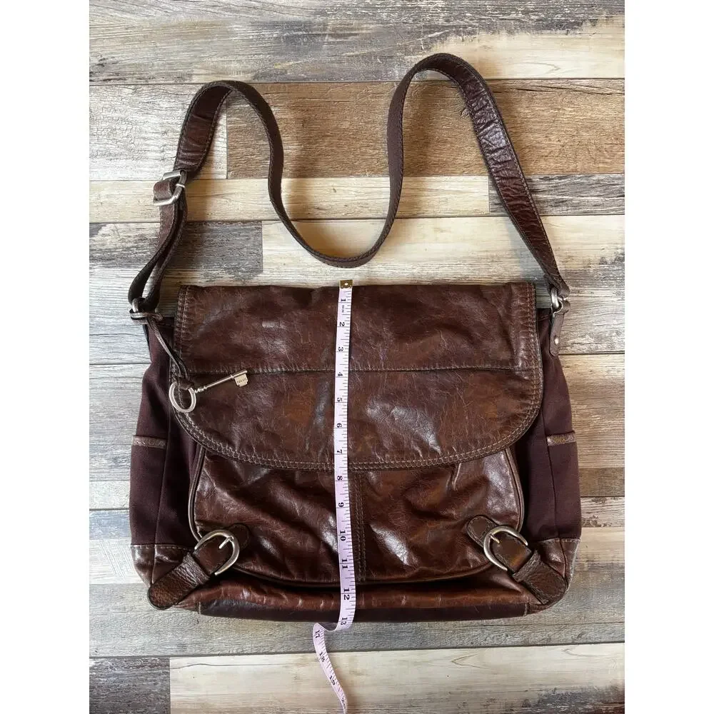 FOSSIL Messenger Bag Cross Body Brown Leather Purse Mens Womens